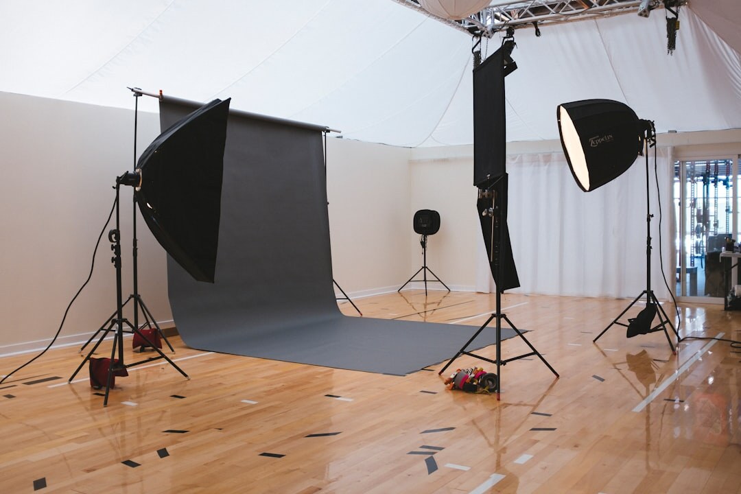 Studio lighting setup with professional LED lights